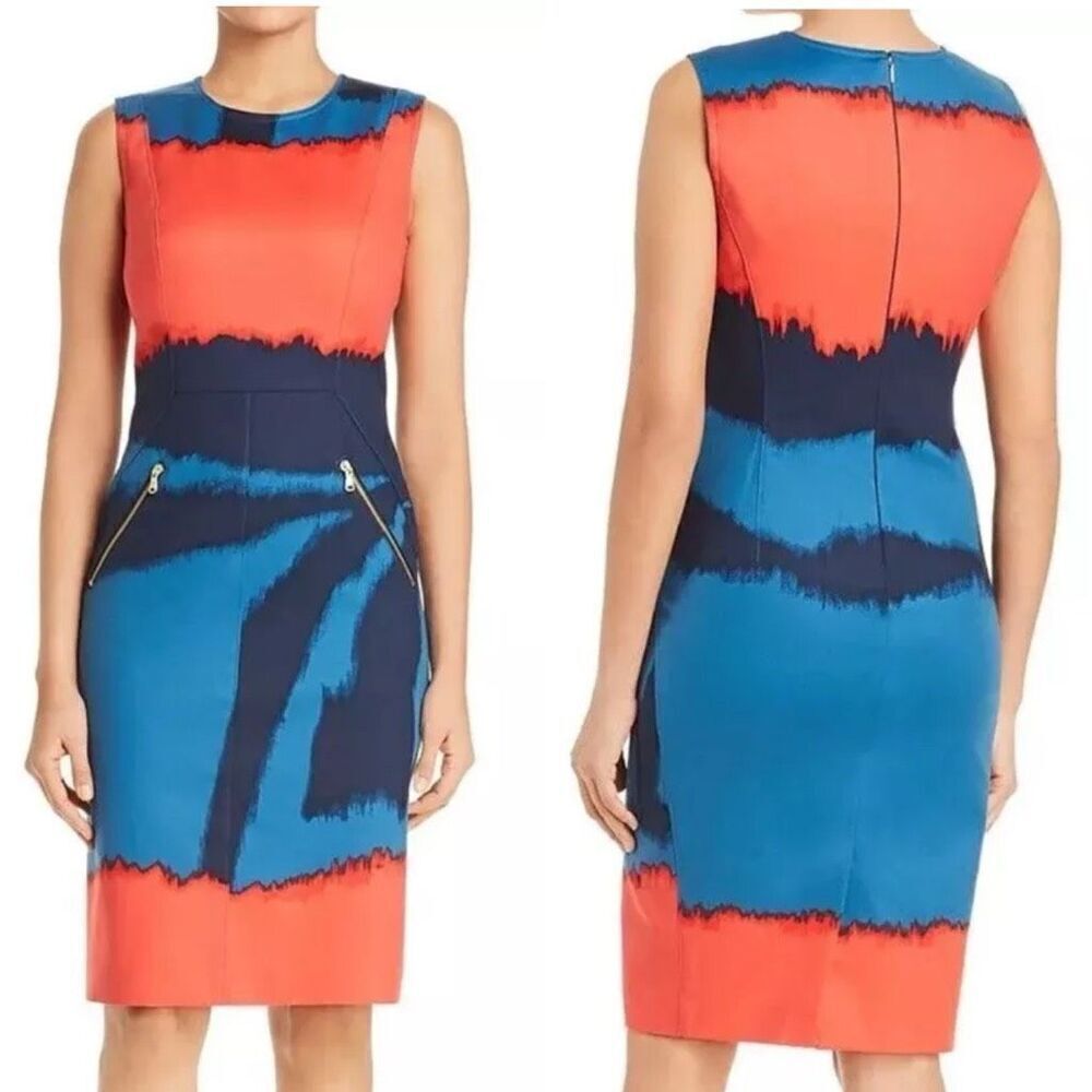 Donna Karan Sheath Sleeveless Orange and Blue Dress - Women’s US 4